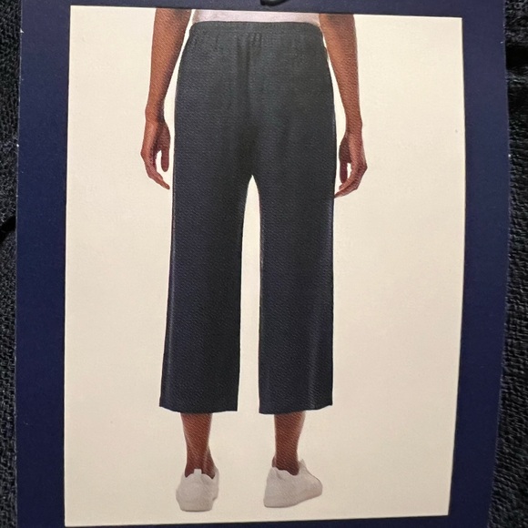 NWT Splendid Women's Navy Wide Leg Crop linen Pants Drawstring Elastic-waist - Picture 2 of 4
